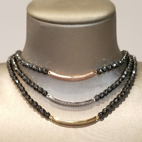 NEW Pave CZ Gold Bar Hematite Bracelet Choker - Picture 5 of 5